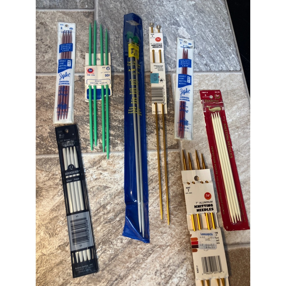 Vintage Knitting Needle Lot Boye Susan Bates Zephr Inox Aluminum Plastic 8 Sets